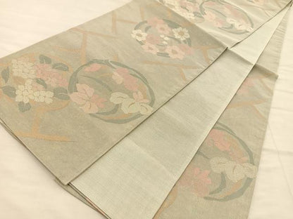 平和屋着物＊夏物 六通柄袋帯 花丸文 金銀糸 正絹 逸品 BAAT6455du