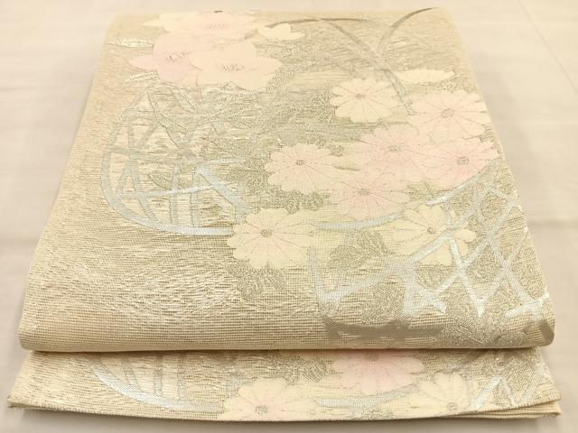 平和屋着物＊夏物　六通柄袋帯　花籠文　銀糸　正絹　逸品　BAAT6458du