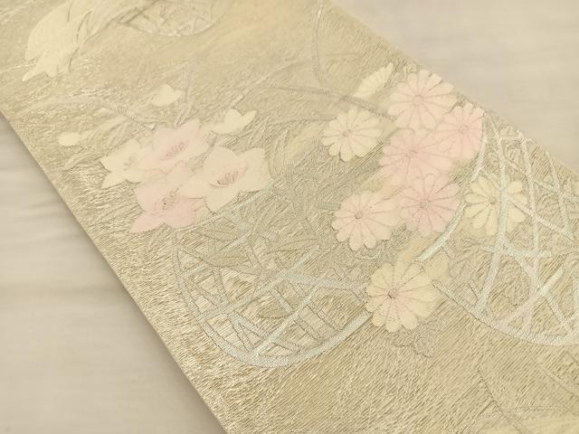 平和屋着物＊夏物　六通柄袋帯　花籠文　銀糸　正絹　逸品　BAAT6458du