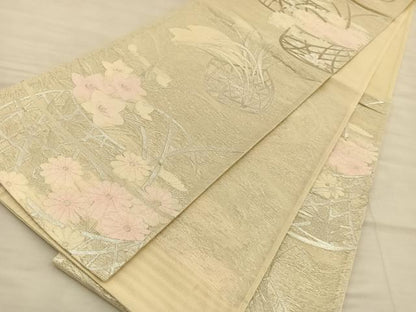 平和屋着物＊夏物　六通柄袋帯　花籠文　銀糸　正絹　逸品　BAAT6458du