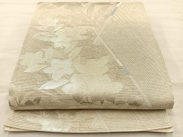 平和屋着物＊夏物　六通柄袋帯　草花文　銀糸　正絹　逸品　BAAT6559du