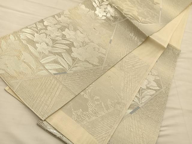 平和屋着物＊夏物　六通柄袋帯　草花文　銀糸　正絹　逸品　BAAT6559du