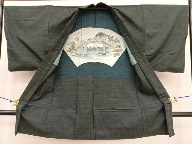 平和屋着物●男性 紬 アンサンブル 霞文 正絹 逸品 未使用 BAAT6633hv