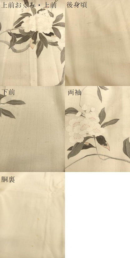 平和屋着物●訪問着　生紬地　友禅　枝花文　正絹　逸品　BAAT6637hv