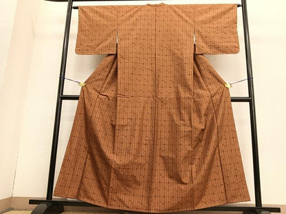 平和屋着物●上質な紬 格子柄 正絹 逸品 未使用 BAAT6663hv