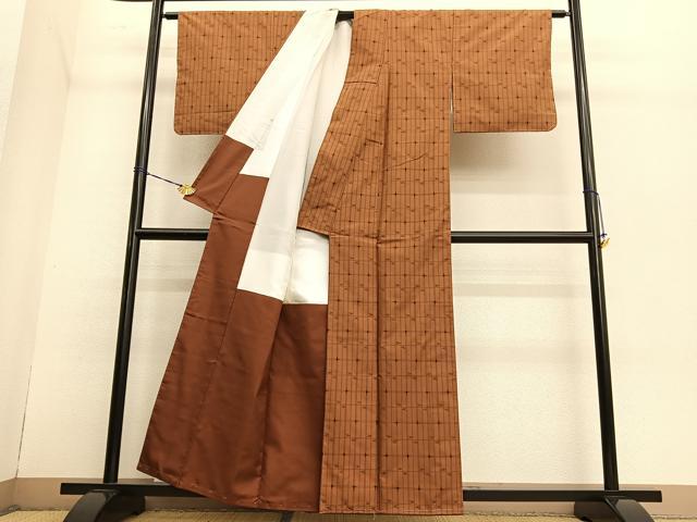 平和屋着物●上質な紬 格子柄 正絹 逸品 未使用 BAAT6663hv
