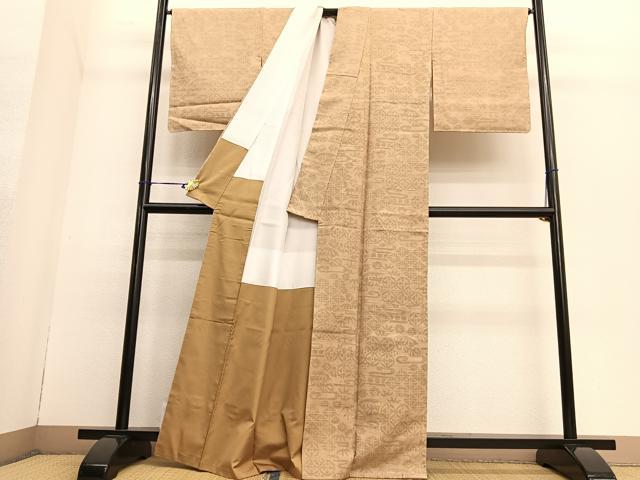 平和屋着物●結城紬 100亀甲 有職花文 正絹 逸品 未使用 BAAT6677hv