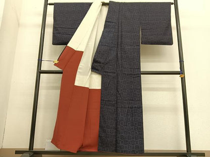 平和屋着物●結城縮 蜀江花文 正絹 逸品 BAAT6685hv