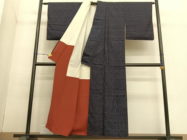 平和屋着物●結城縮 蜀江花文 正絹 逸品 BAAT6685hv