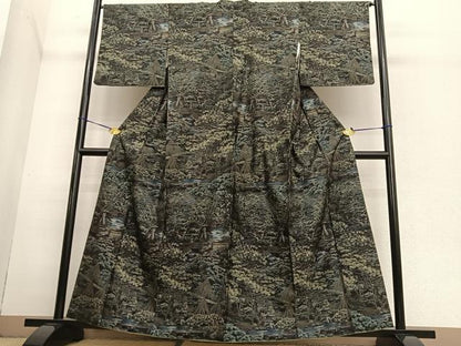 平和屋着物●都喜ヱ門　本場大島紬　藤絹織物謹製　風景文　正絹　逸品　BAAT6686hv
