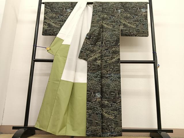 平和屋着物●都喜ヱ門　本場大島紬　藤絹織物謹製　風景文　正絹　逸品　BAAT6686hv