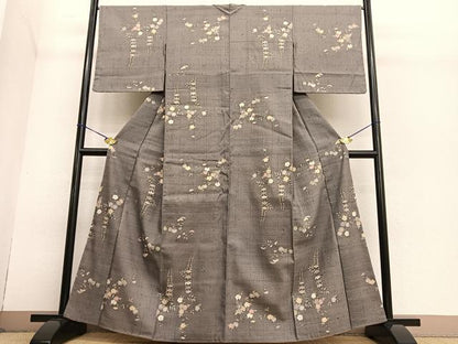 平和屋着物●染織の名門　しょうざん　生紬　草花文　金彩　正絹　逸品　未使用　BAAT6731hv
