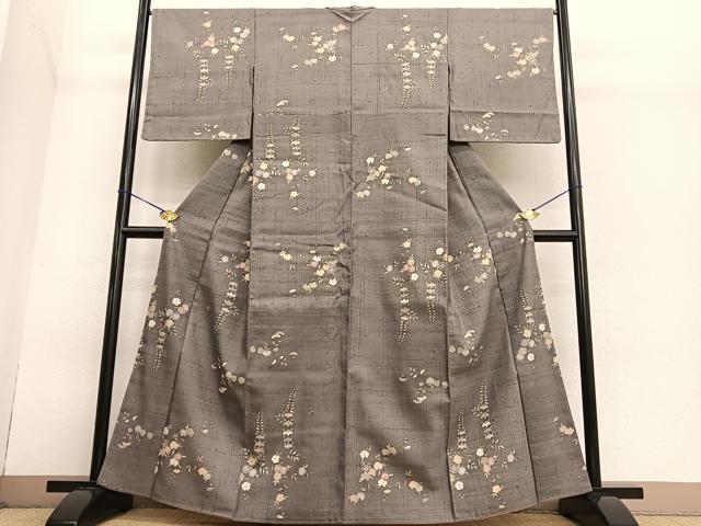 平和屋着物●染織の名門　しょうざん　生紬　草花文　金彩　正絹　逸品　未使用　BAAT6731hv