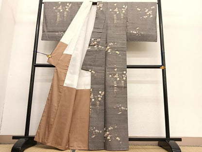 平和屋着物●染織の名門　しょうざん　生紬　草花文　金彩　正絹　逸品　未使用　BAAT6731hv