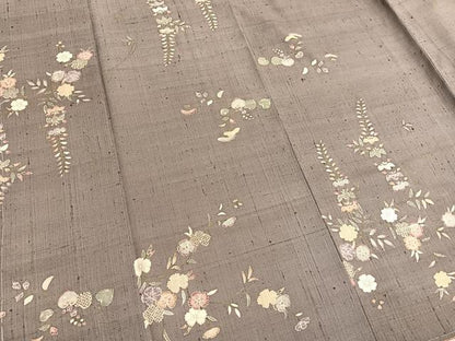 平和屋着物●染織の名門　しょうざん　生紬　草花文　金彩　正絹　逸品　未使用　BAAT6731hv