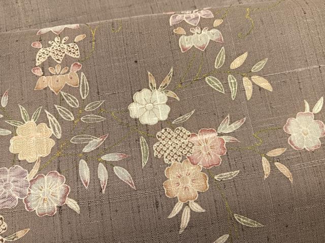 平和屋着物●染織の名門　しょうざん　生紬　草花文　金彩　正絹　逸品　未使用　BAAT6731hv