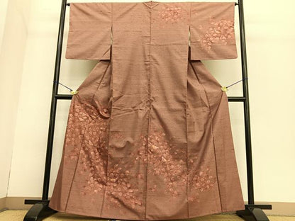 平和屋着物●訪問着 紬地 休み鳥枝葉文 金彩 正絹 逸品 BAAT6732hv