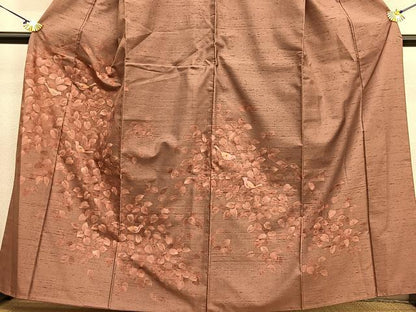 平和屋着物●訪問着 紬地 休み鳥枝葉文 金彩 正絹 逸品 BAAT6732hv