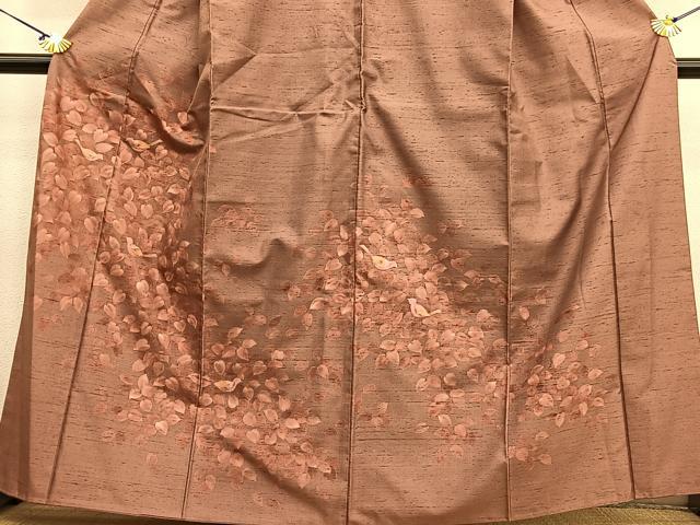 平和屋着物●訪問着 紬地 休み鳥枝葉文 金彩 正絹 逸品 BAAT6732hv