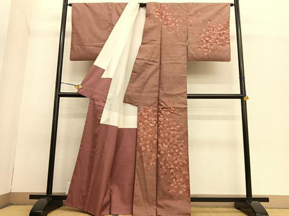 平和屋着物●訪問着 紬地 休み鳥枝葉文 金彩 正絹 逸品 BAAT6732hv