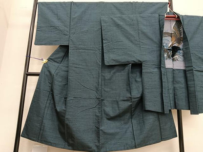 平和屋着物●男性 紬 アンサンブル 格子柄 羽裏：鷹 正絹 逸品 BAAT6740hv