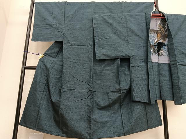 平和屋着物●男性 紬 アンサンブル 格子柄 羽裏：鷹 正絹 逸品 BAAT6740hv