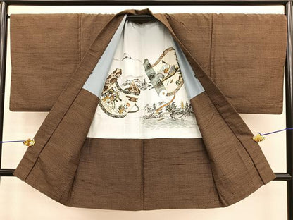 平和屋着物●男性　紬　アンサンブル　亀甲文様　正絹　逸品　BAAT6743hv