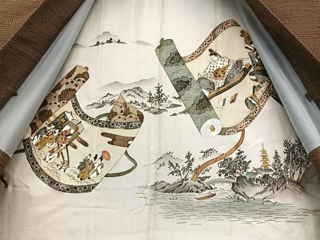 平和屋着物●男性　紬　アンサンブル　亀甲文様　正絹　逸品　BAAT6743hv