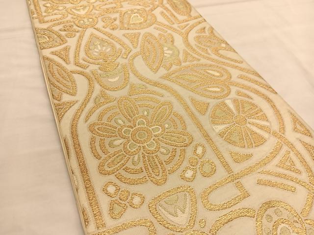 平和屋着物●西陣　川島織物　六通柄　本袋帯　飾花文　金糸　正絹　逸品　BAAT6818hv