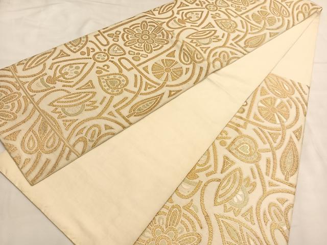 平和屋着物●西陣　川島織物　六通柄　本袋帯　飾花文　金糸　正絹　逸品　BAAT6818hv
