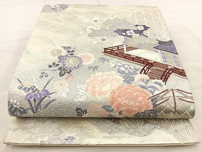 平和屋着物◎六通柄袋帯　唐織　プラチナ二重織　雲取り風景文　正絹　逸品　BAAT6925ph