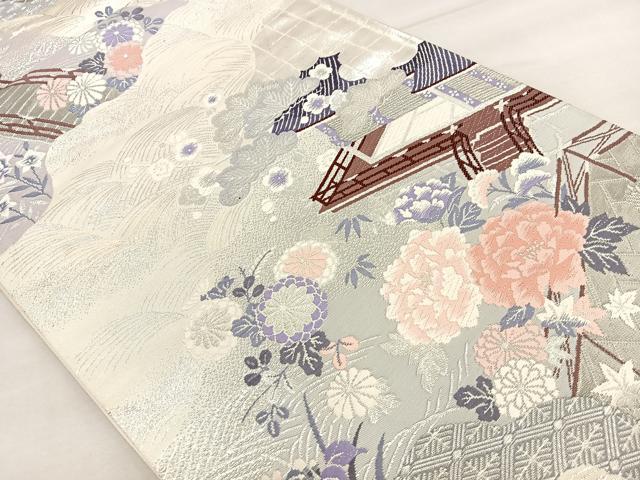 平和屋着物◎六通柄袋帯　唐織　プラチナ二重織　雲取り風景文　正絹　逸品　BAAT6925ph