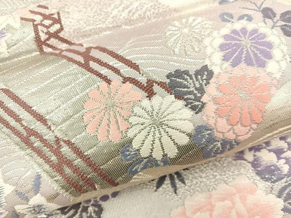平和屋着物◎六通柄袋帯　唐織　プラチナ二重織　雲取り風景文　正絹　逸品　BAAT6925ph