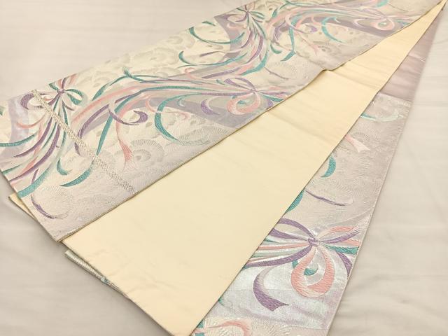 平和屋着物◎六通柄袋帯　来夢来人　銀糸　正絹　逸品　BAAT6928ph