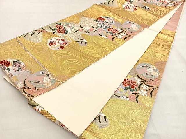 平和屋着物◎六通柄袋帯 唐織 流水花丸文 金糸 正絹 逸品 BAAT6930ph