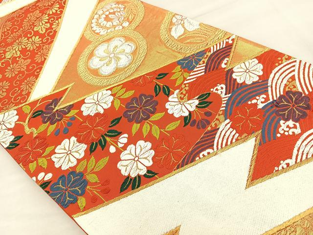 平和屋着物◎六通柄袋帯 唐織 松皮菱花文 金銀糸 正絹 逸品 BAAT6931ph