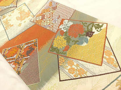 平和屋着物◎六通柄袋帯 唐錦 名物裂紙文 金糸 正絹 逸品 BAAT6932ph