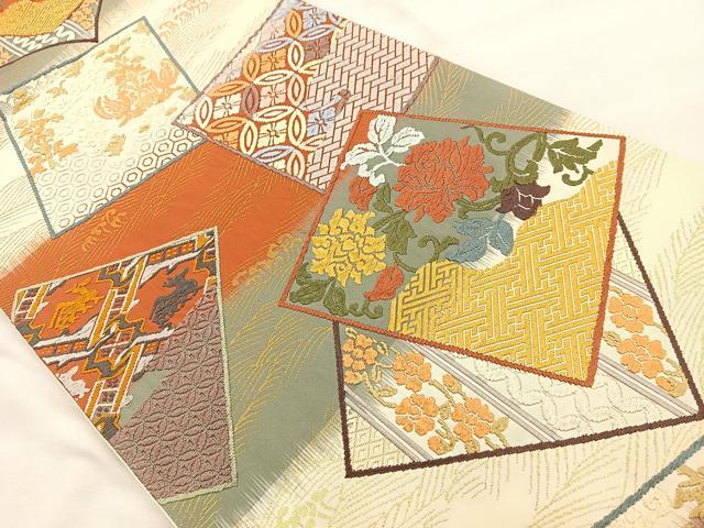 平和屋着物◎六通柄袋帯 唐錦 名物裂紙文 金糸 正絹 逸品 BAAT6932ph