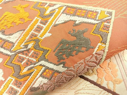 平和屋着物◎六通柄袋帯 唐錦 名物裂紙文 金糸 正絹 逸品 BAAT6932ph