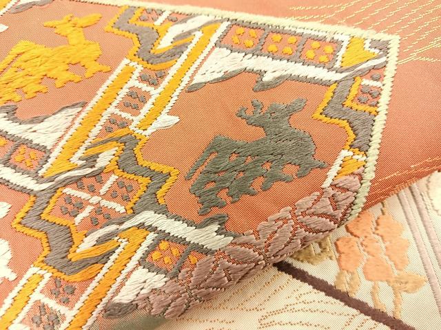 平和屋着物◎六通柄袋帯 唐錦 名物裂紙文 金糸 正絹 逸品 BAAT6932ph