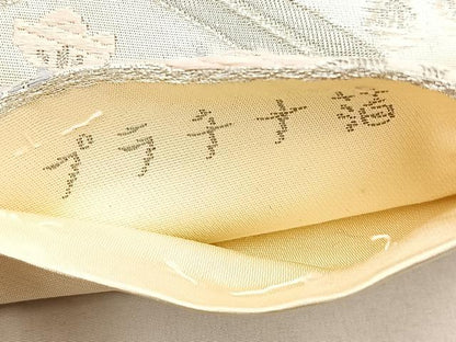 平和屋着物◎六通柄袋帯 唐織 扇面花鳥文 プラチナ箔 正絹 逸品 BAAT6937ph