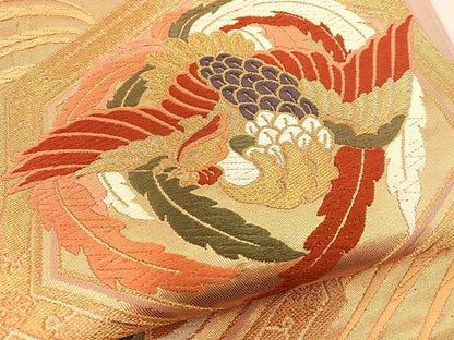 平和屋着物◎六通柄袋帯 錦繍 山川謹製 亀甲花鳥文 金糸 正絹 逸品 BAAT6940ph