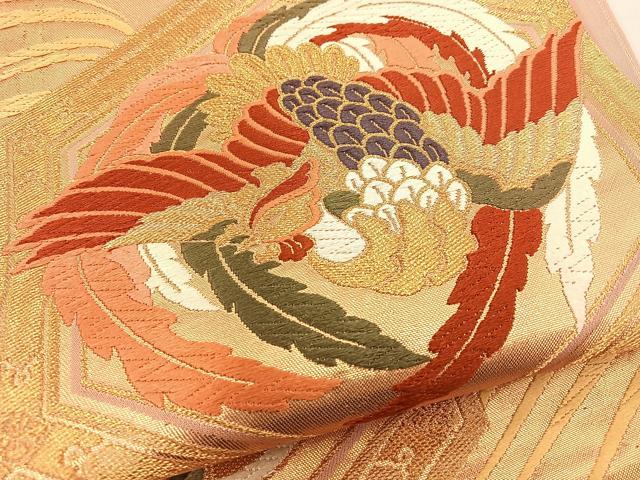 平和屋着物◎六通柄袋帯 錦繍 山川謹製 亀甲花鳥文 金糸 正絹 逸品 BAAT6940ph