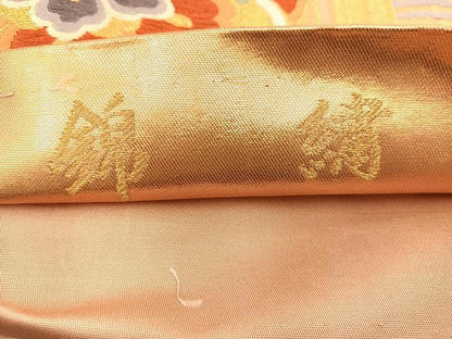 平和屋着物◎六通柄袋帯 錦繍 山川謹製 亀甲花鳥文 金糸 正絹 逸品 BAAT6940ph