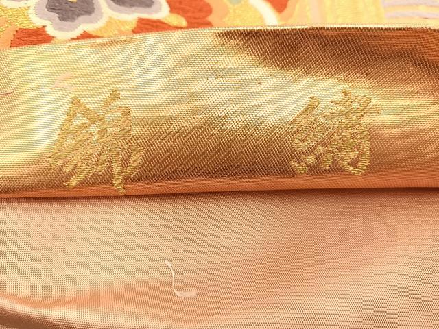 平和屋着物◎六通柄袋帯 錦繍 山川謹製 亀甲花鳥文 金糸 正絹 逸品 BAAT6940ph
