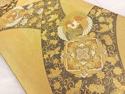 平和屋着物◎六通柄袋帯　花鳥文　金糸　正絹　逸品　BAAT6944ph