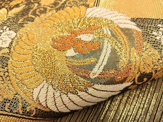 平和屋着物◎六通柄袋帯　花鳥文　金糸　正絹　逸品　BAAT6944ph