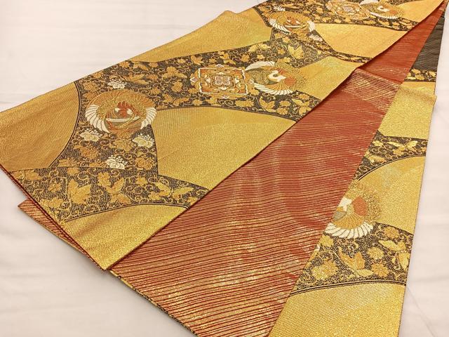 平和屋着物◎六通柄袋帯　花鳥文　金糸　正絹　逸品　BAAT6944ph