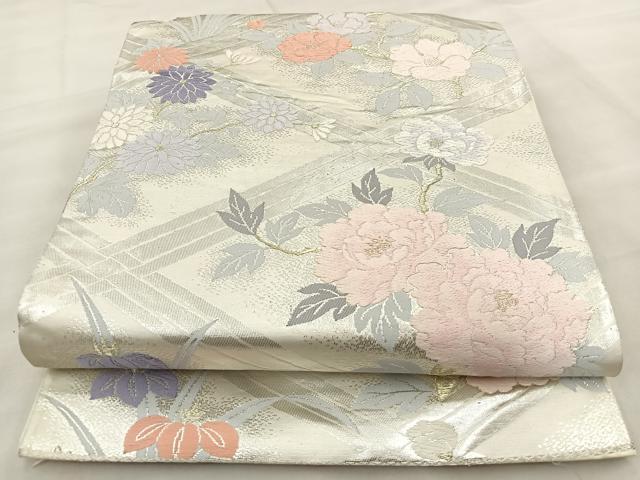平和屋着物◎六通柄袋帯 唐織 草花文 金銀糸 正絹 逸品 BAAT6947ph