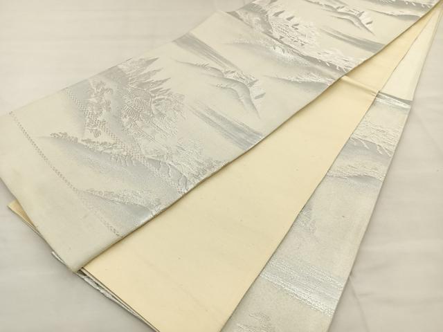 平和屋着物◎六通柄袋帯　久保坂織物　風景文　銀糸　正絹　逸品　BAAT6952ph